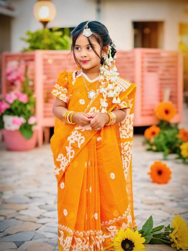 Dhakai Jamdani Sari with Blouse Piece - 3-7 Years for Baby