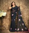 Black Printed Mul Mul Cotton Saree Soft & Comfort