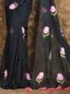 Black Printed Mul Mul Cotton Saree Soft & Comfort