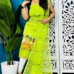 Unstitched Soft 2 Piece Jamdani Churidar - Bitter Lemon