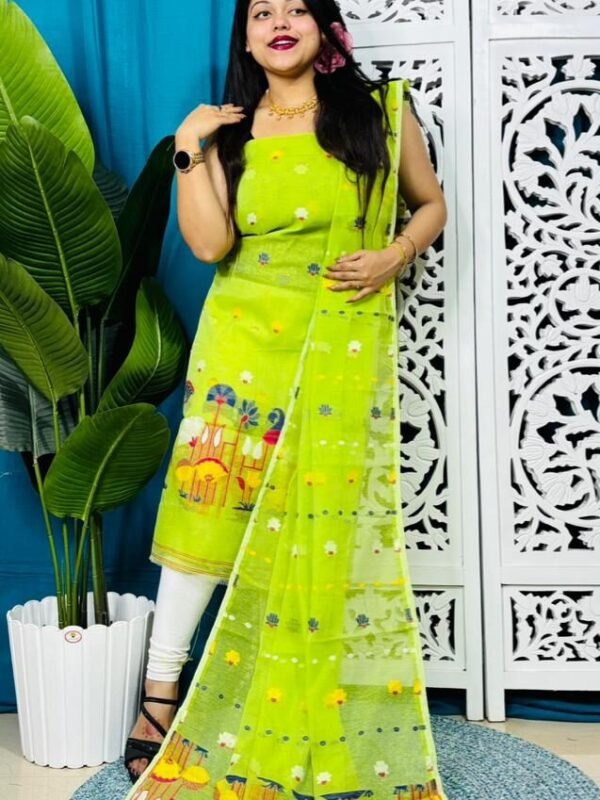 Bitter Lemon Soft Tulip Unstitched 2 Piece Jamdani Suit Set