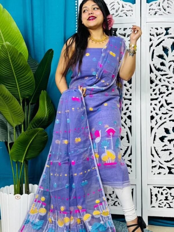 Unstitched Soft 2 Piece Jamdani Churidar - Lavender Blue