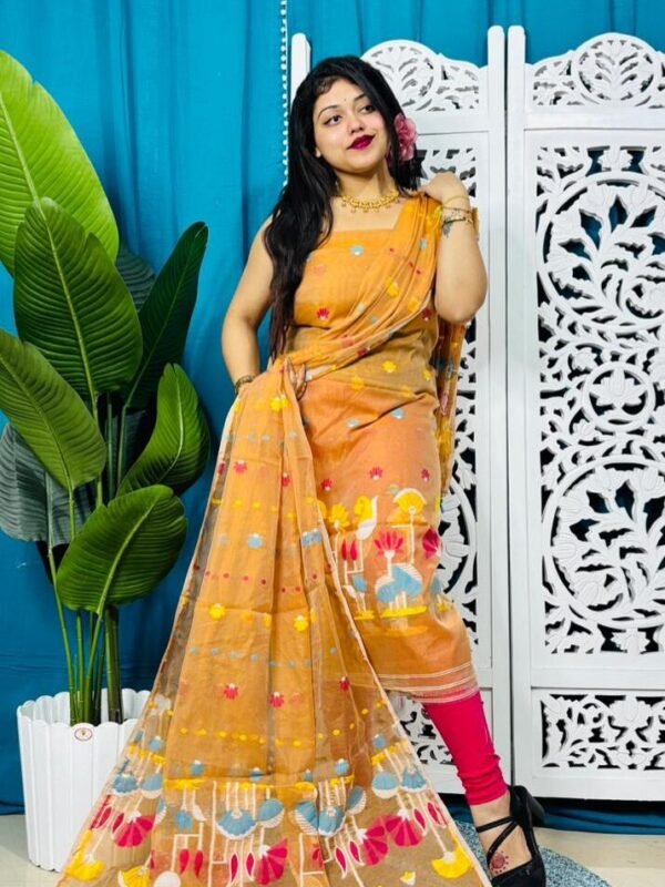 Unstitched Soft 2 Piece Jamdani Churidar - Faded Orange