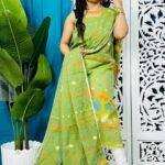 Avocado Soft Tulip Unstitched 2 Piece Jamdani Suit Set
