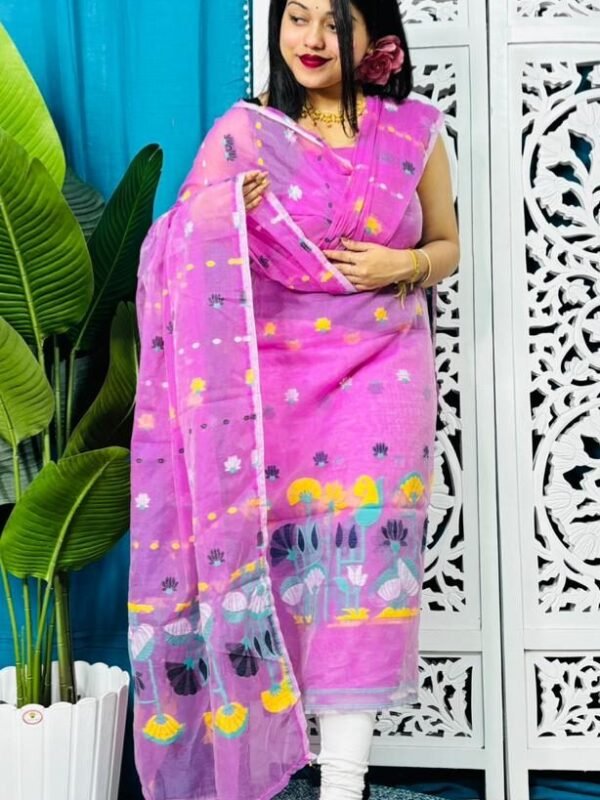 Unstitched Soft 2 Piece Jamdani Churidar-Candy Pink