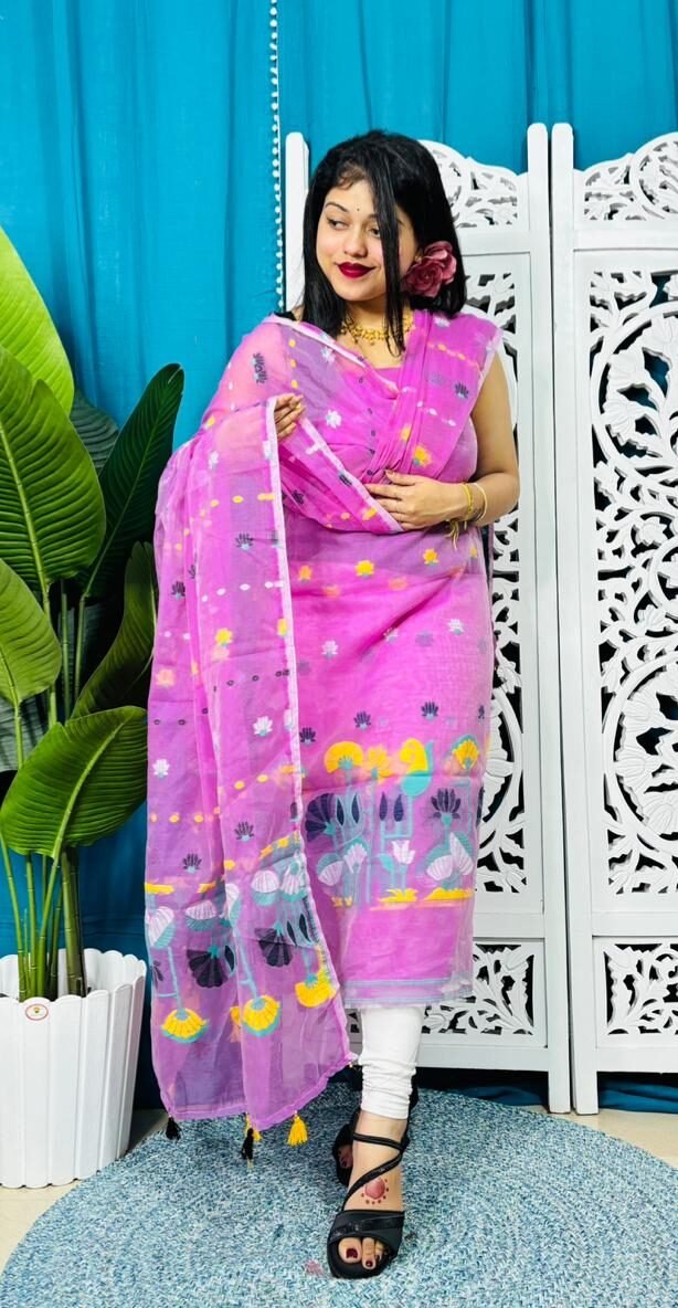 Unstitched Soft 2 Piece Jamdani Churidar-Candy Pink