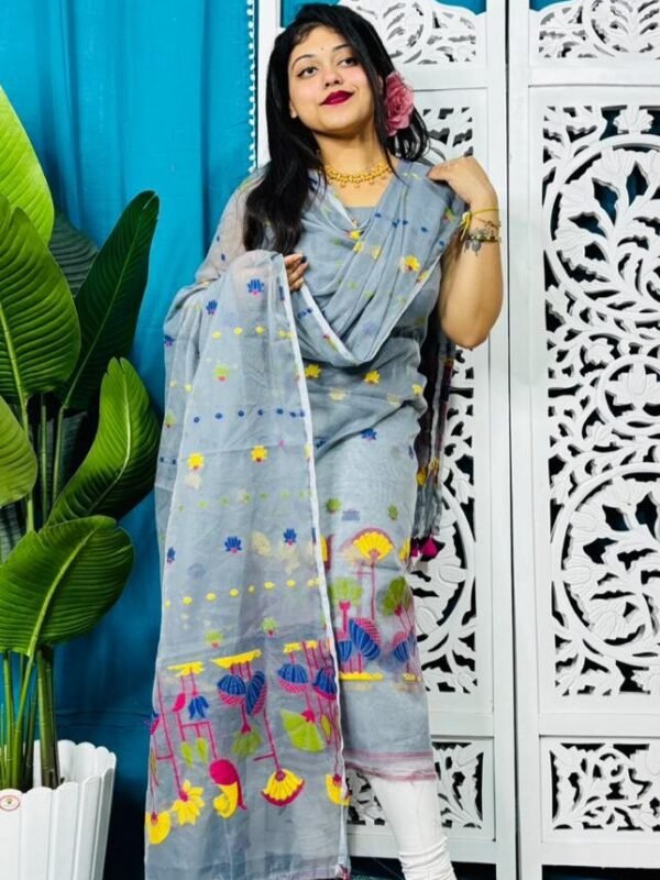 Unstitched Soft 2 Piece Jamdani Churidar - Grey