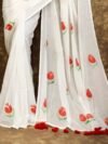 White Printed Mul Mul Cotton Saree Soft & Comfort