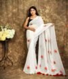 White Printed Mul Mul Cotton Saree Soft & Comfort