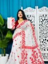 White Soft Bonolota Jamdani Sari Wiht Blouse Piece