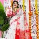 White Soft Lota Pata Jamdani Sari With Blouse Piece