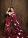 Wine Floral Design Mul Cotton Sari With Blouse Piece