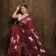 Wine Floral Design Mul Cotton Sari With Blouse Piece