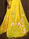 Yellow Floral Design Mul Cotton Sari With Blouse Piece