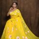 Yellow Floral Design Mul Cotton Sari With Blouse Piece