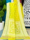 Yellow Lemon Soft Sunflower Jamdani Sari With Blouse Piece