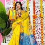 Yellow Soft Lota Pata Jamdani Sari With Blouse Piece