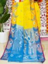 Yellow Soft Lota Pata Jamdani Sari With Blouse Piece