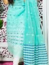 Jamdani 2 Piece Soft Unstitched Churidar Set - Aqua
