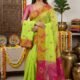 Sunflower Dhakai Jamdani Sari with Blouse Piece - Avocado Green