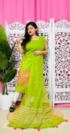 Jamdani 2 Piece Soft Unstitched Churidar Set - Avocado Green