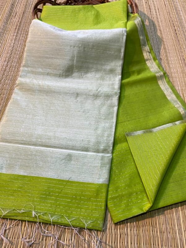 Plain Maheshwari Handloom Jamdani Saree with Blouse Piece - Avocado Green