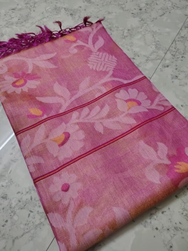 Dhakai Jamdani Pure Gachi Tussar By Tussar Handloom Sari with Blouse Piece - Bashful Pink