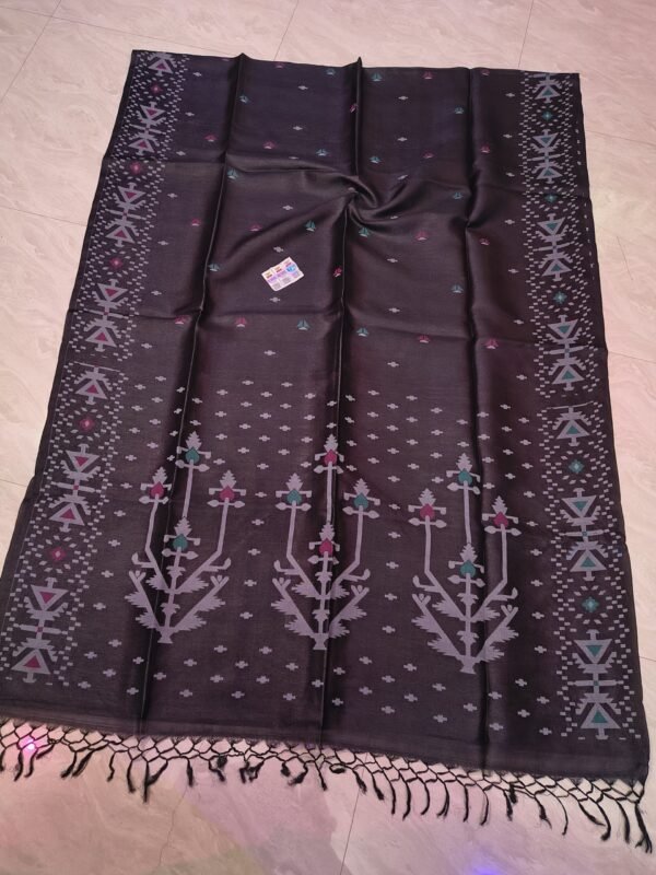 Pure Tussar By Tussar Handloom Sari With Blouse Piece - Black Coffee