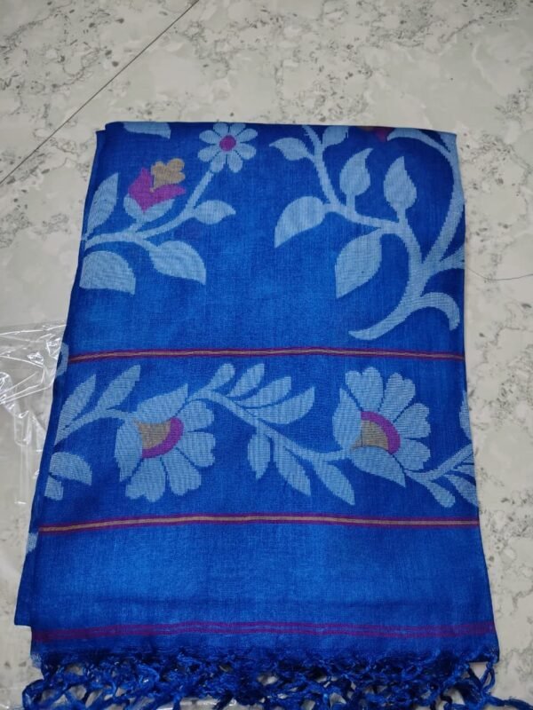 Dhakai Jamdani Pure Gachi Tussar By Gachi Tussar Handloom Sari with Blouse Piece - Blue
