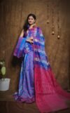 Hazar Buti Dhakai Jamdani Saree with Blouse Piece - Bluish