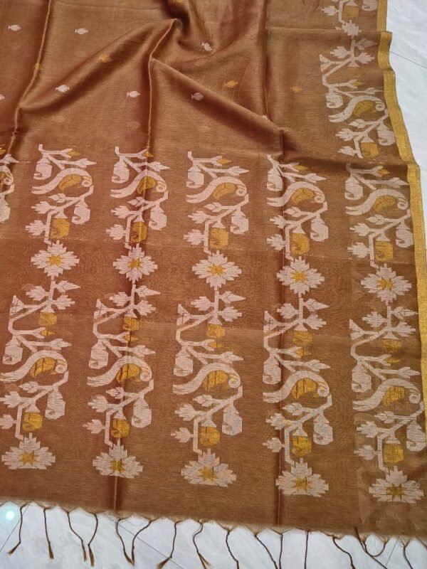 Exclusive Silk Linen Jamdani Sari with Blouse Piece - Coffee