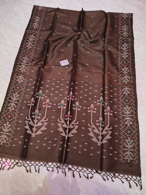 Pure Tussar By Tussar Handloom Sari With Blouse Piece - Coffee