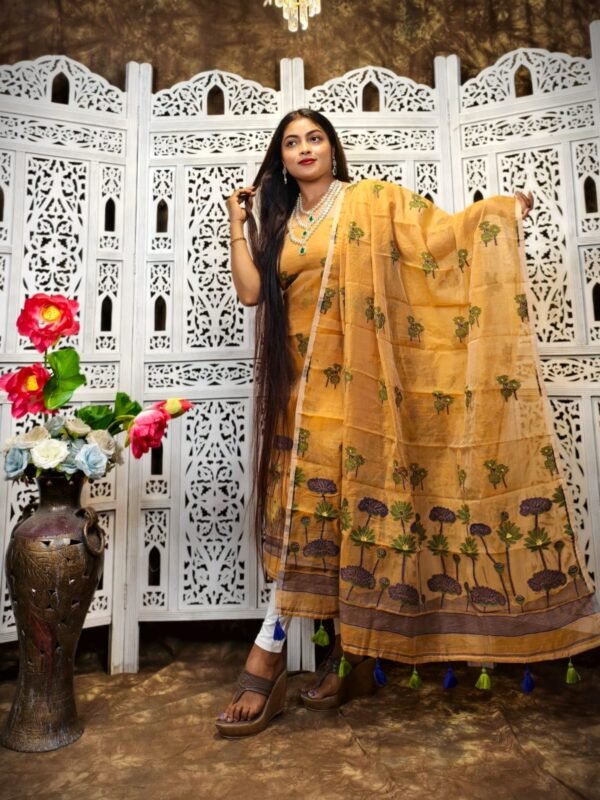 2 Piece Unstitched Soft Jamdani Churidar Set - Copper