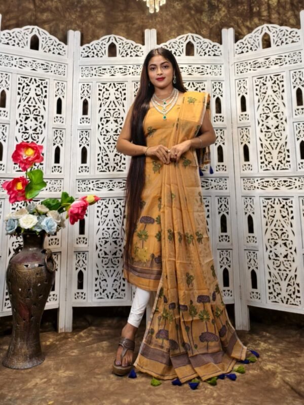 2 Piece Unstitched Soft Jamdani Churidar Set - Copper