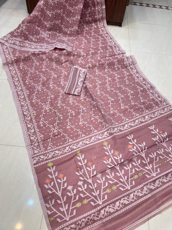Shiuli Dhakai Jamdani Sari with Blouse Piece - Copper Rose