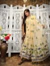 2 Piece Unstitched Soft Jamdani Churidar Set - Cream