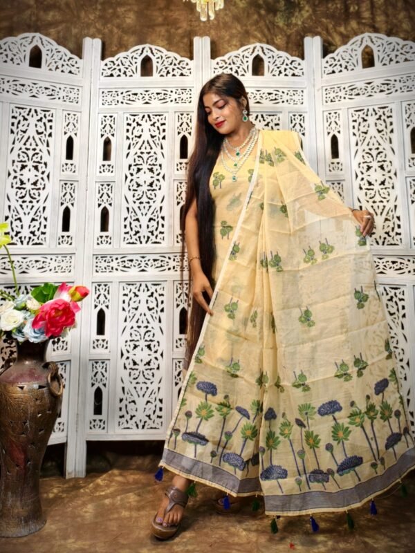2 Piece Unstitched Soft Jamdani Churidar Set - Cream