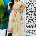 Unstitched Soft 2 Piece Jamdani Churidar - Cream