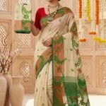 Sunflower Dhakai Jamdani Sari with Blouse Piece - Cream