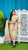 Unstitched Soft 2 Piece Jamdani Churidar - Cream