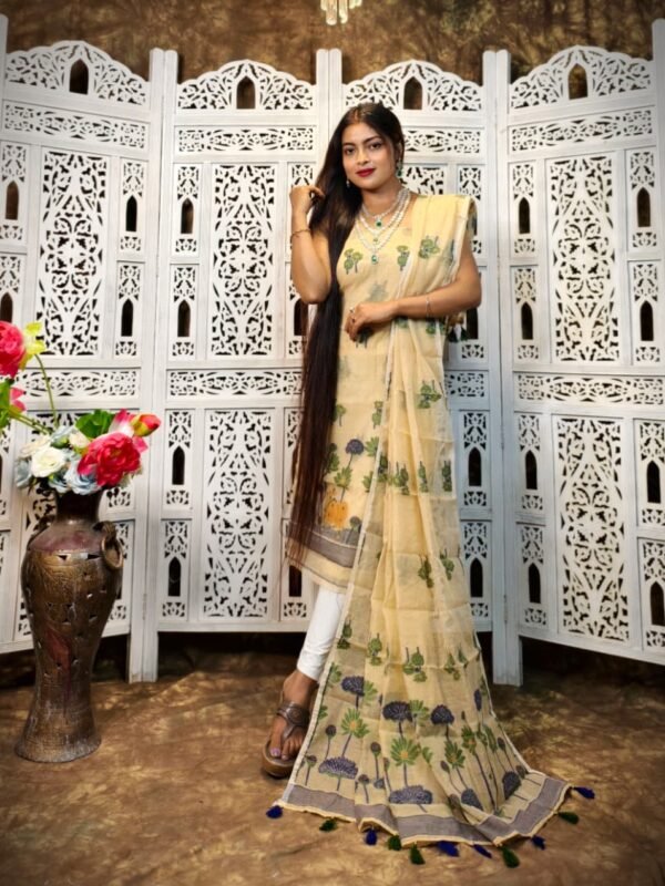 2 Piece Unstitched Soft Jamdani Churidar Set - Cream
