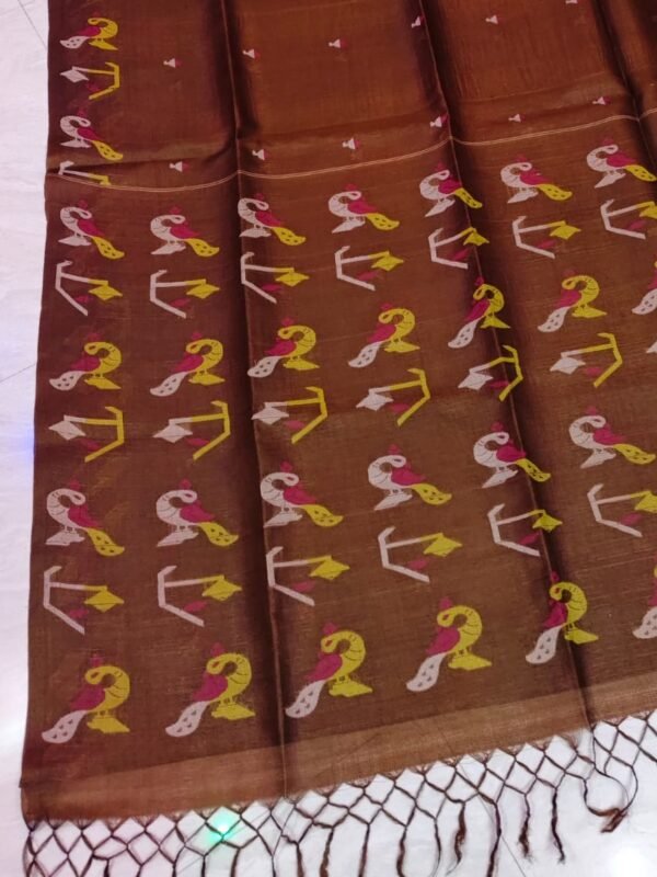 Pure Gachi Tussar By Tussar Handloom Dhakai Jamdani Sari with Blouse Piece - Dark Coffee