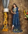 Jamdani 2 Piece Soft Unstitched Churidar Set - Dark Denim