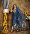 Jamdani 2 Piece Soft Unstitched Churidar Set - Dark Denim
