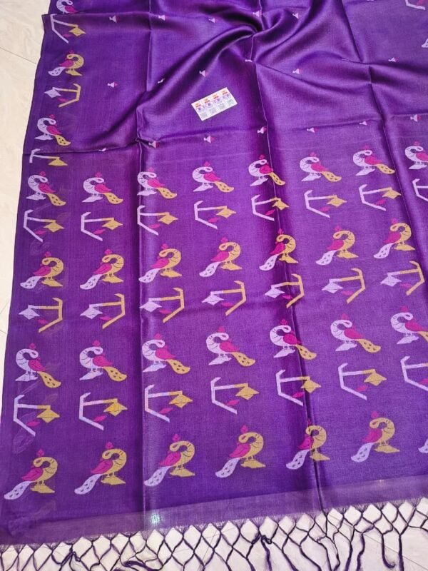 Pure Gachi Tussar By Tussar Handloom Dhakai Jamdani Sari with Blouse Piece - Dark Lavender