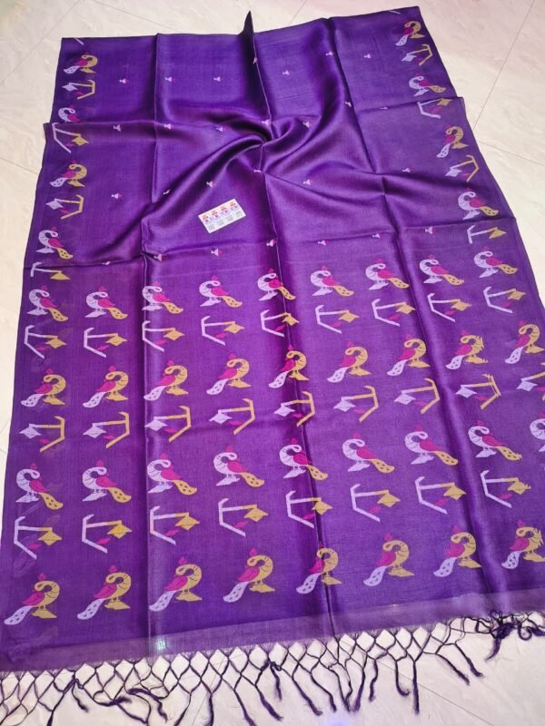 Pure Gachi Tussar By Tussar Handloom Dhakai Jamdani Sari with Blouse Piece - Dark Lavender