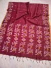 Exclusive Silk Linen Jamdani Sari with Blouse Piece - Dark Rose