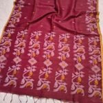 Exclusive Silk Linen Saree with Blouse Piece  - Dark Rose