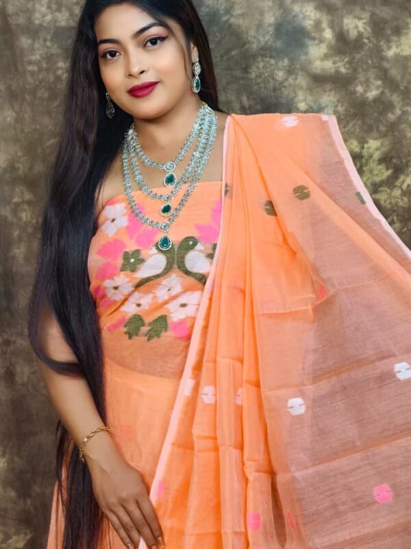 Jamdani 2 Piece Soft Unstitched Churidar Set - Dark Salmon