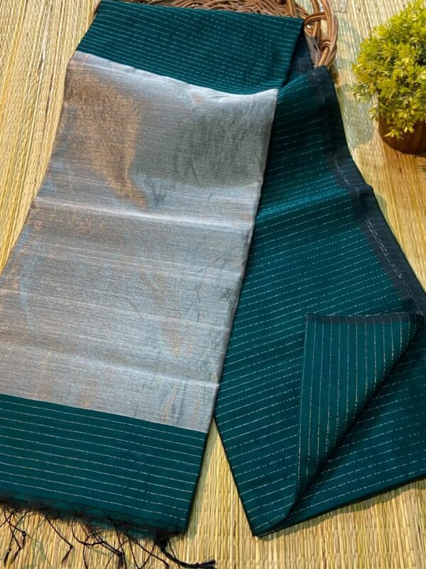 Plain Maheshwari Handloom Jamdani Saree with Blouse Piece - Dark Teal
